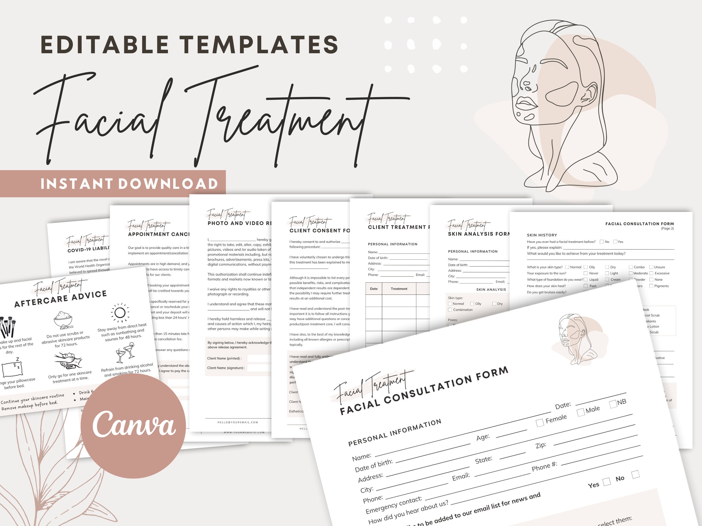 Facial Treatment Forms Editable Esthetician Templates Etsy