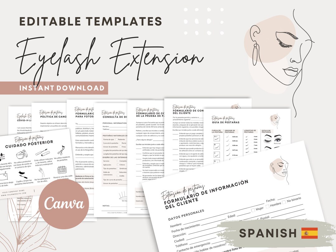 SPANISH ESPAÑOL Eyelash Extension Forms Editable Lash Consent Templates