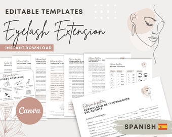 SPANISH (ESPAÑOL) - Eyelash Extension Forms - Editable Lash Consent Templates, Lash Tech consultation, Esthetician contract, Beauty Forms