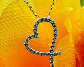 14K White Gold 0.04ct Diamond Slanted Heart Pendant
