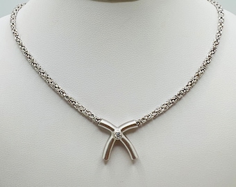 Elegante 18 kt witgouden diamanten 0,04 kt strikketting 18 inch