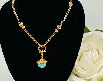 Vintage 18K Yellow Gold Turquoise Pendant Necklace
