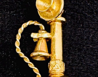 14K Yellow Gold Candlestick Telephone with Movable Head Charm Pendant