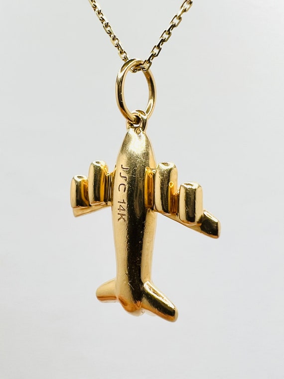 14K Yellow Gold Airplane Jet Charm Pendant - image 3