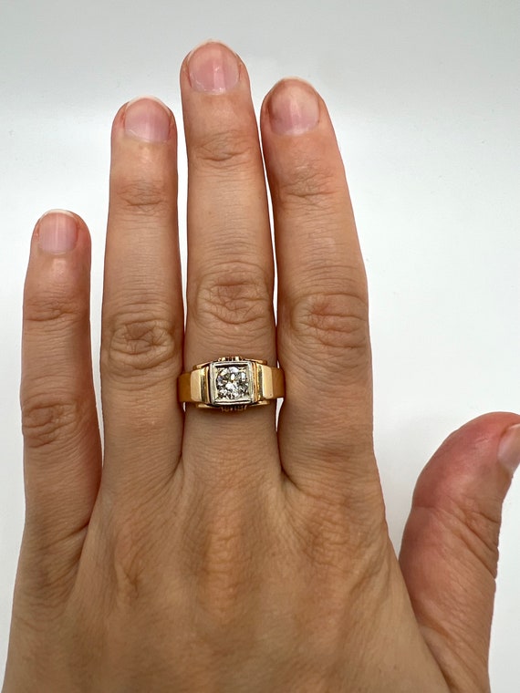 14K Yellow Gold Diamond 0.60ct Man's Ring Size 9 - image 5