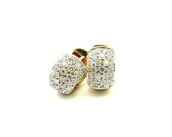 14K Yellow Gold Diamond 1.56ct Huggie Hoop Earrings
