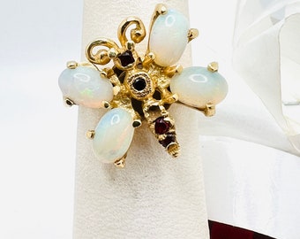 14K Yellow Gold Opal Cocktail Ring, Size 4.25