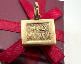 Vintage 14K Yellow Gold Mad Money Box with folder Dollar Bill Charm Pendant