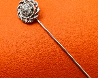 Vintage 14K White Gold Diamond 0.20ct Flower Stick Pin