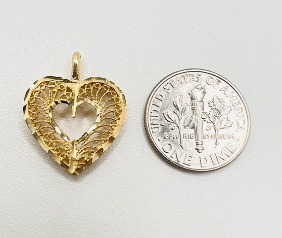 14K Yellow Gold Heart Open Pave Charm Pendant - image 3
