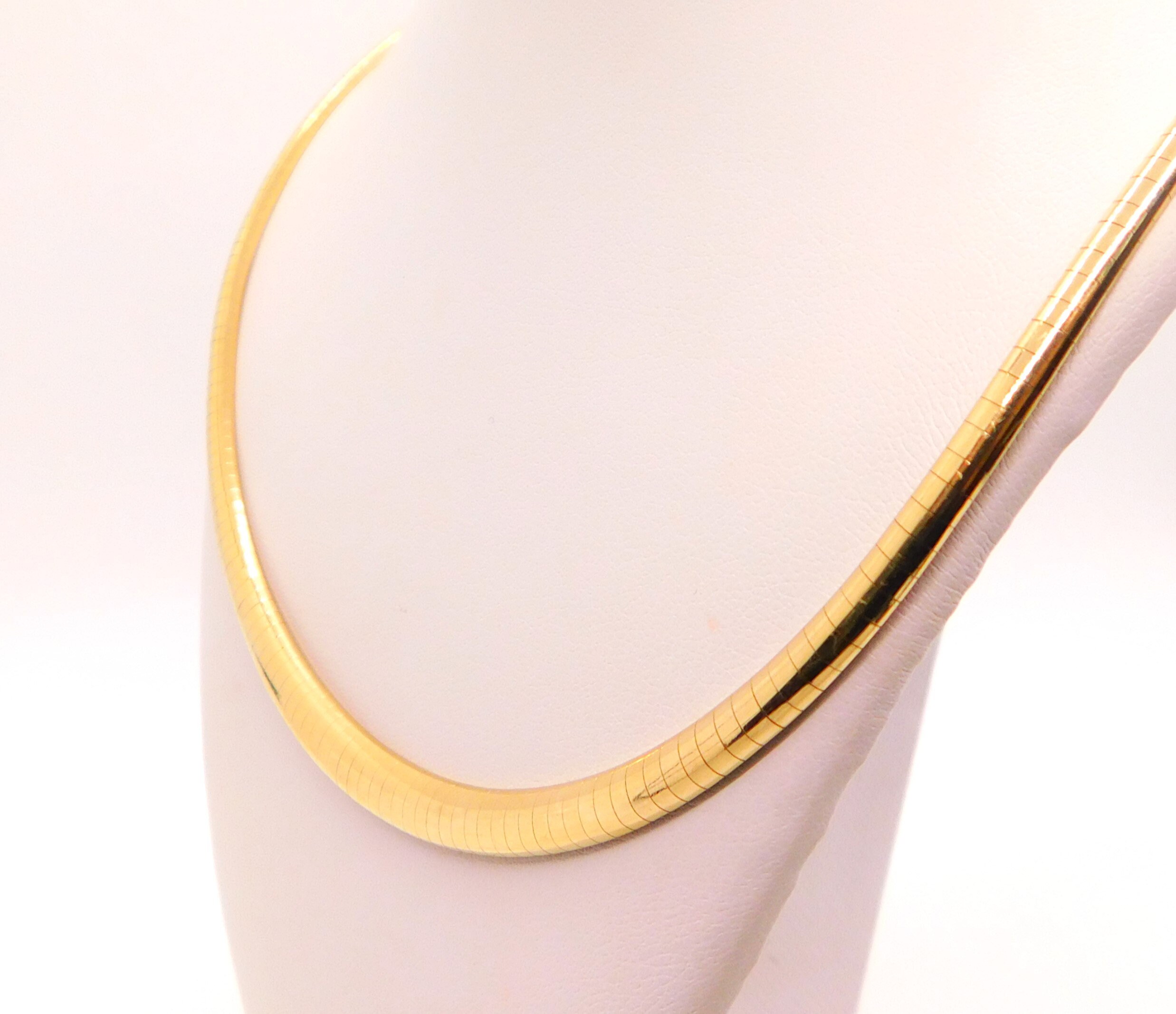 14K Yellow Solid Gold Omega Necklace Etsy