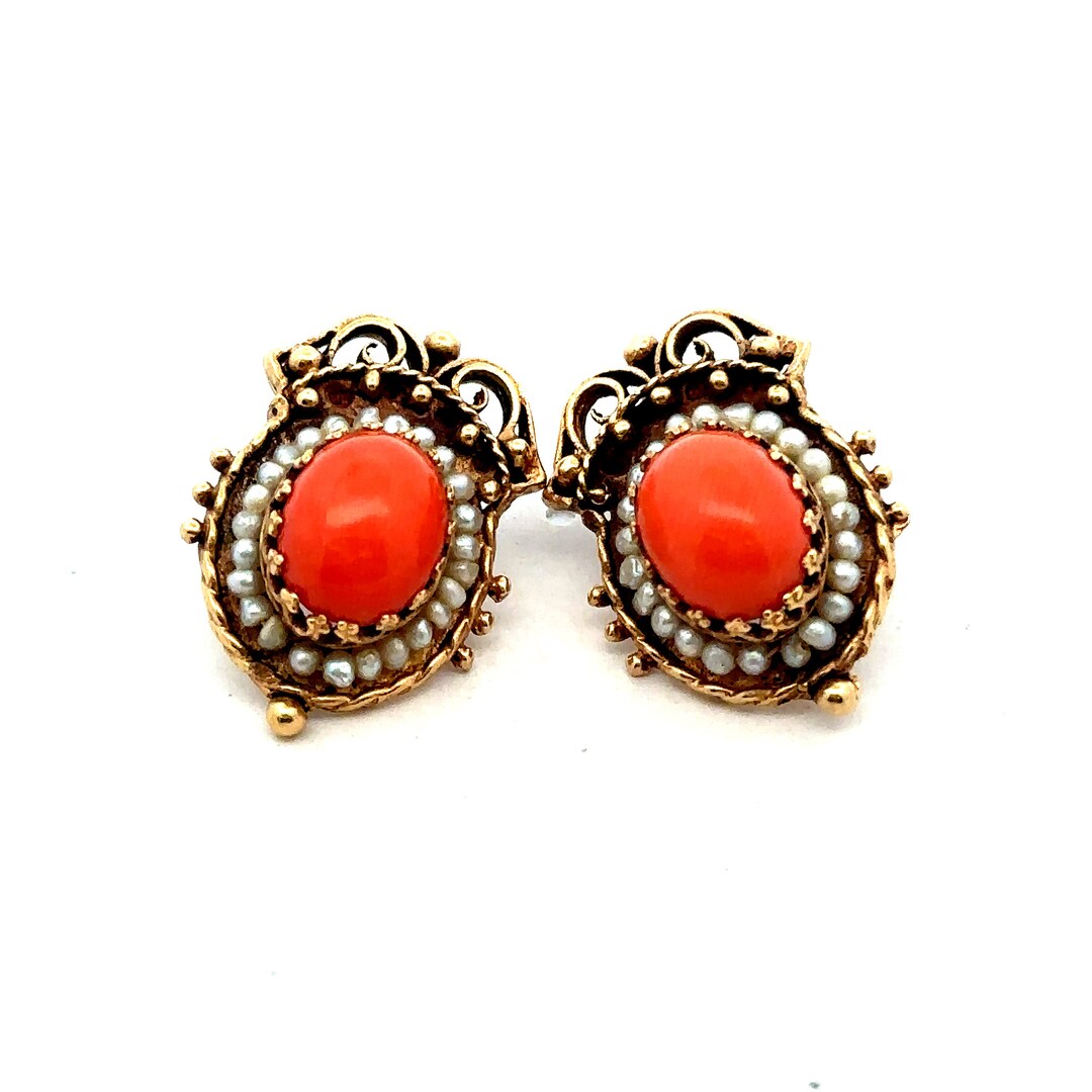 85 Coral & Seed Pearl Earrings