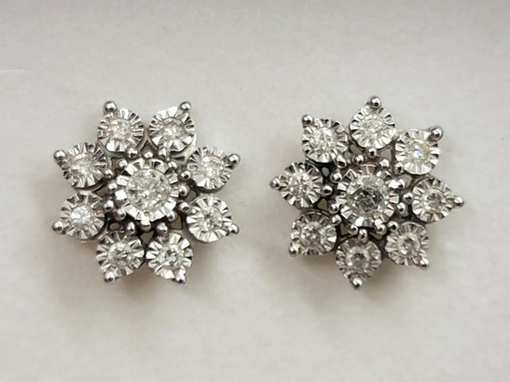 Floral Diamond Earrings, 10K White Gold - image 5