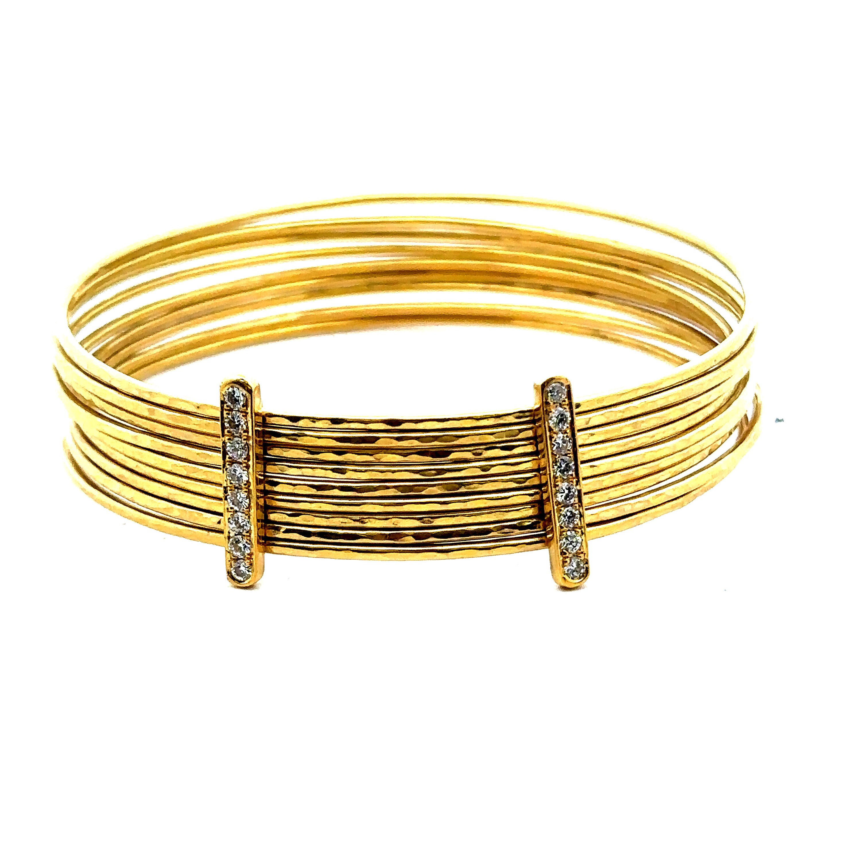 Vintage 18K Yellow Gold Diamond 0.32ct Stackable Bangle - Etsy