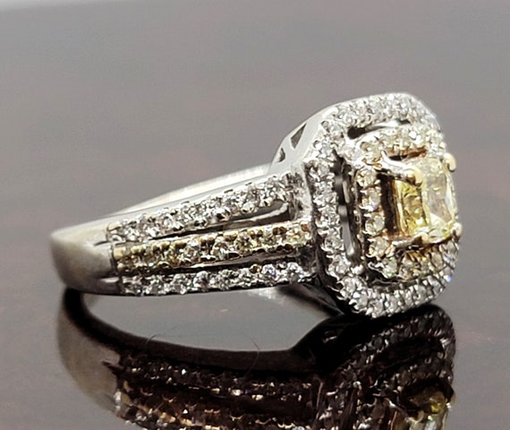 Handmade 14K White Gold Yellow/White Diamond Ring… - image 3