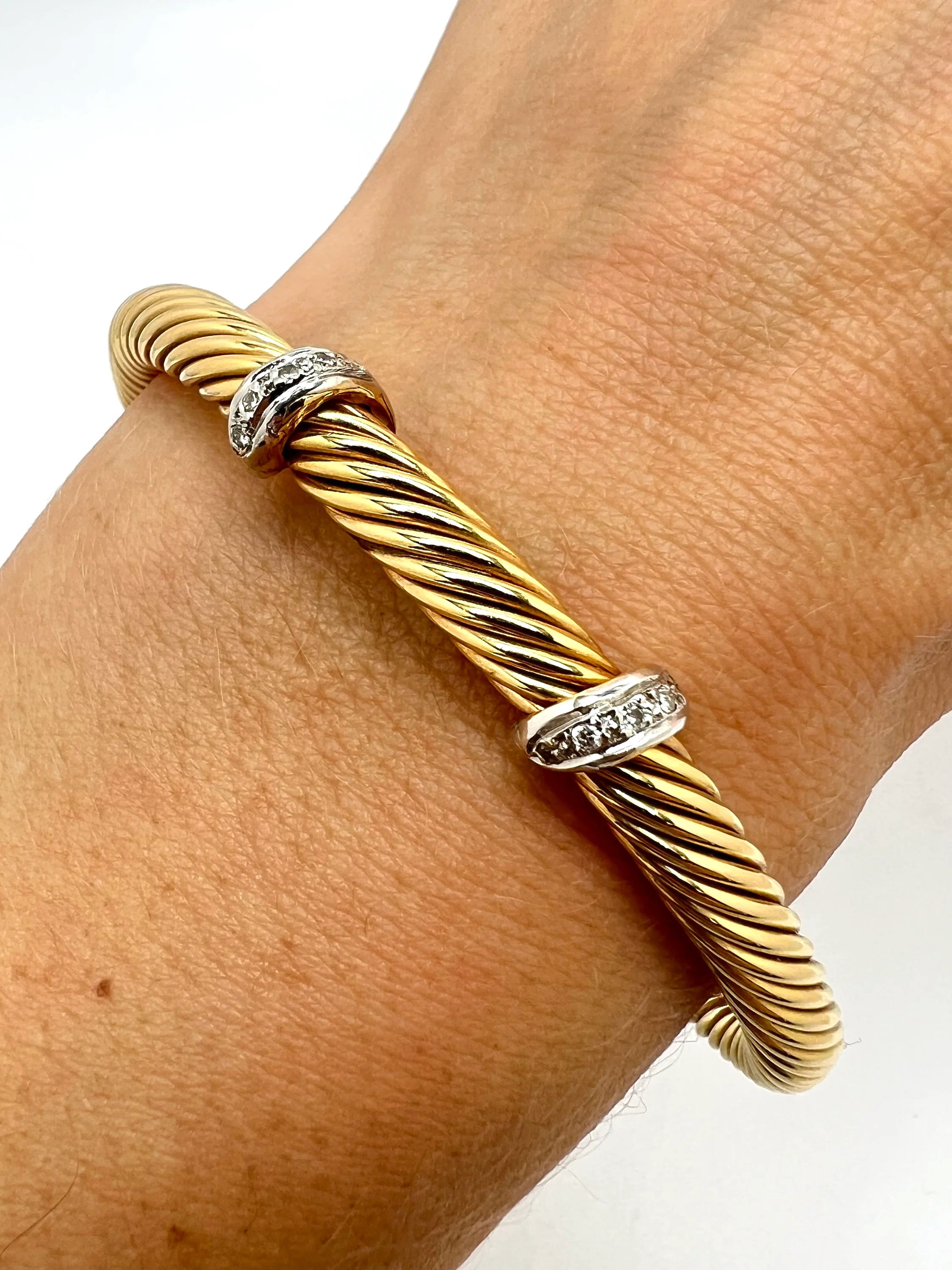 14K Yellow Gold Diamond 0.10ct Twisted Pattern Bangle