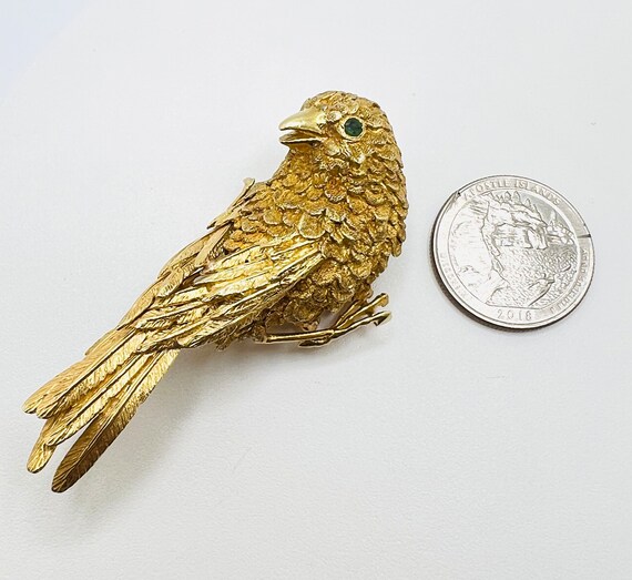 Vintage 18K Yellow Gold Goldfinch Textured Bird 1… - image 5