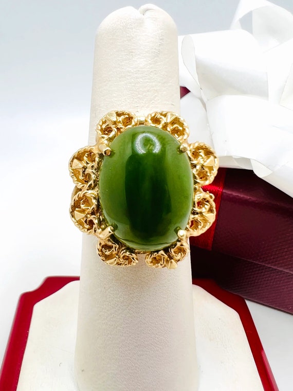 14K Yellow Gold Jade Ring Size 6.25 - Etsy