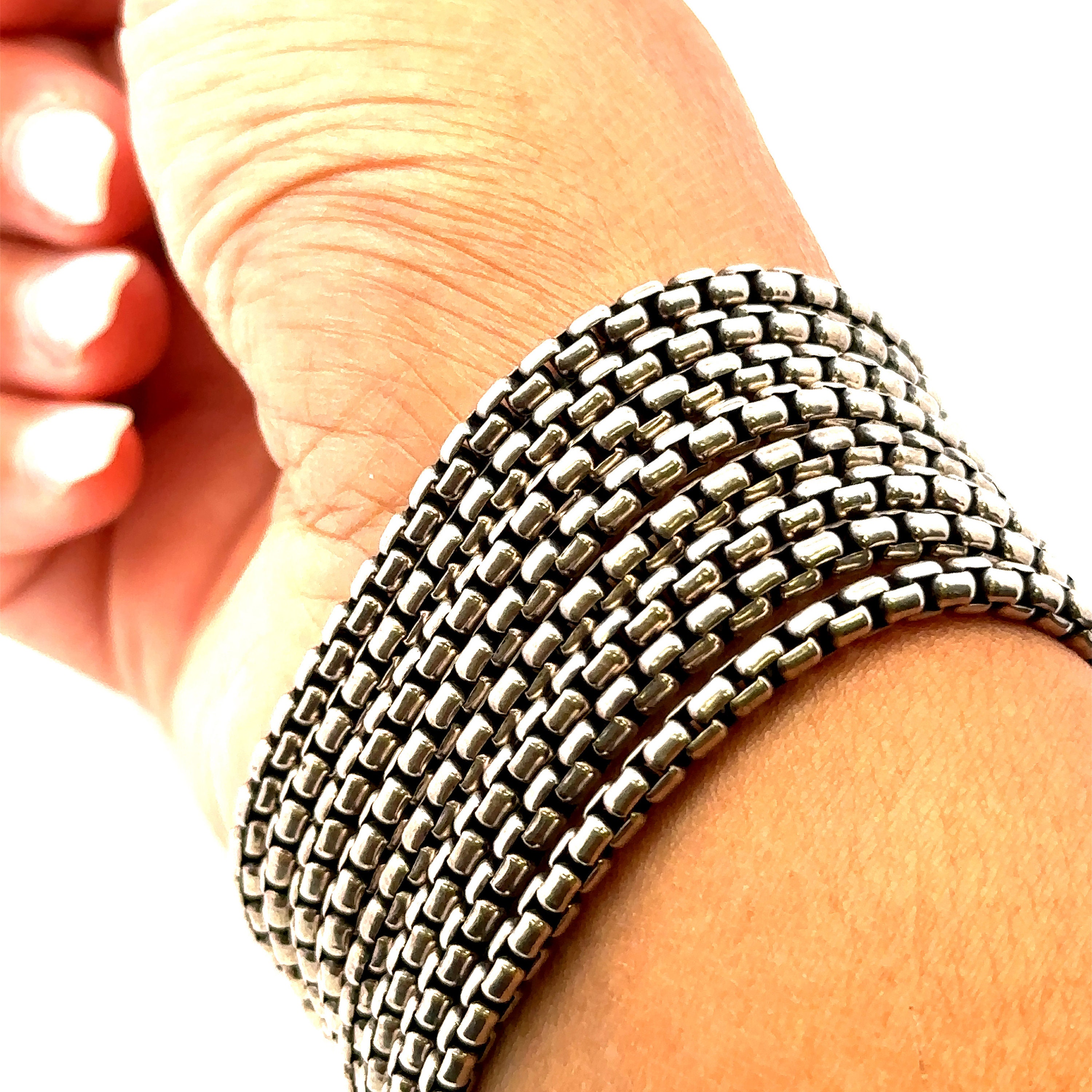 David Yurman Sterling Silver Box Chain Eight Row Bracelet - Etsy David Yurman Sterling Silver Box Chain Eight Row Bracelet - Etsy