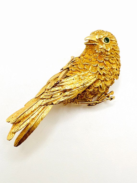 Vintage 18K Yellow Gold Goldfinch Textured Bird 1… - image 2