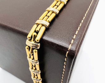 18K Two Tone Gold Link Bracelet Size 8