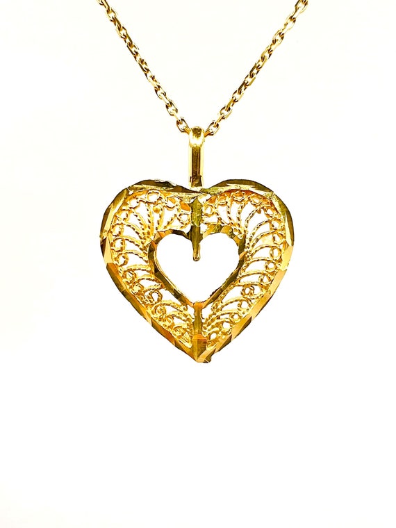 14K Yellow Gold Heart Open Pave Charm Pendant - image 1