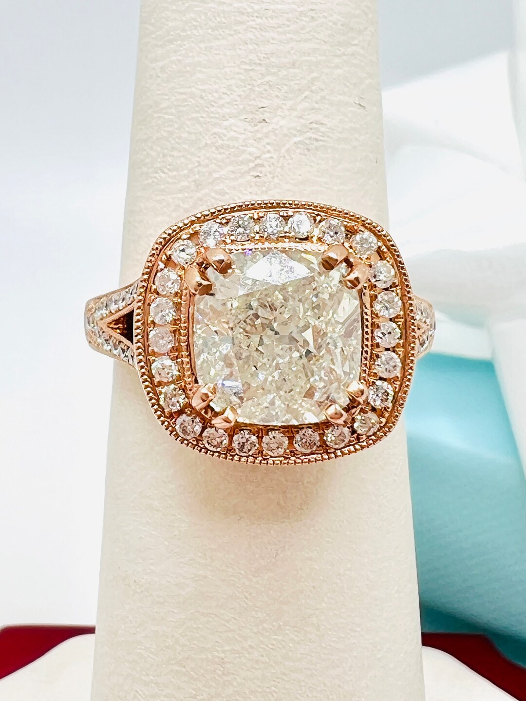 14K Rose Gold Diamond 3.06ct Cushion Cut Center Stone 2.50ct Etsy