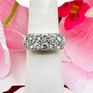 14K White Gold Diamond 1.00ct Double Row Ring Size 5.5