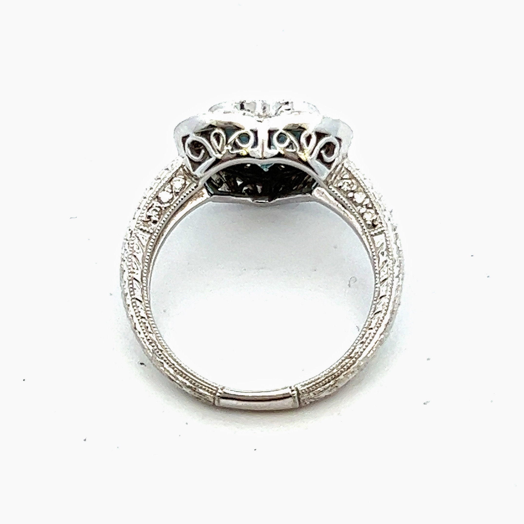 Bague En Or Blanc 18 Carats Avec Aigue-marine En Cœur Et Diamant 0.06 Carat - Taille 56 - Occasion Très Bon état