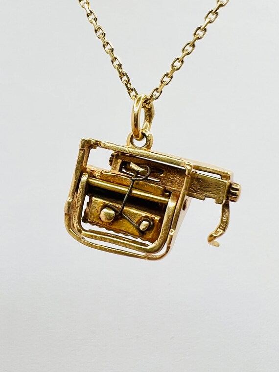 14K Yellow Gold Typewriter Tiny Charm Pendant - image 4