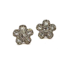 Vintage 14K Weißgold Diamant 1.00 Karat Baguette Blume Ohrstecker