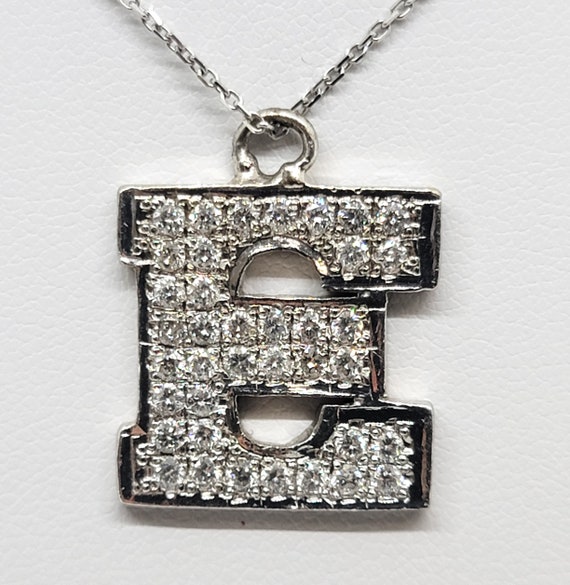 Letter "E" Diamond Pendant, 14K White Gold, Chain… - image 3