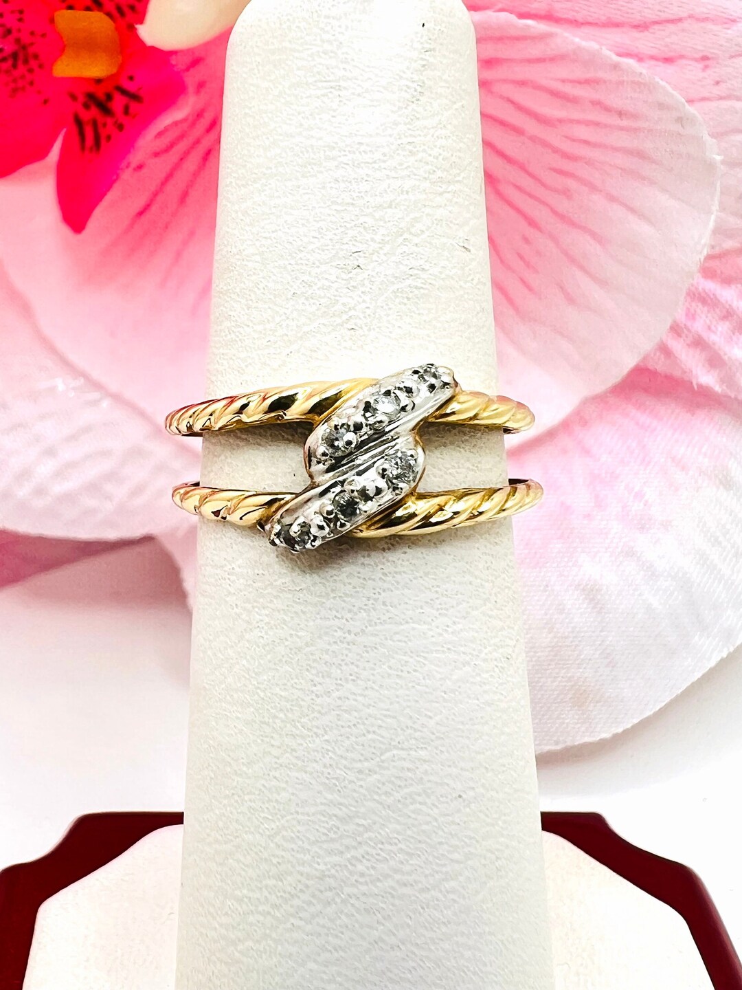 14K Yellow Gold Diamond 0.10ct Rope Twist Ring Size 5.75 - Etsy