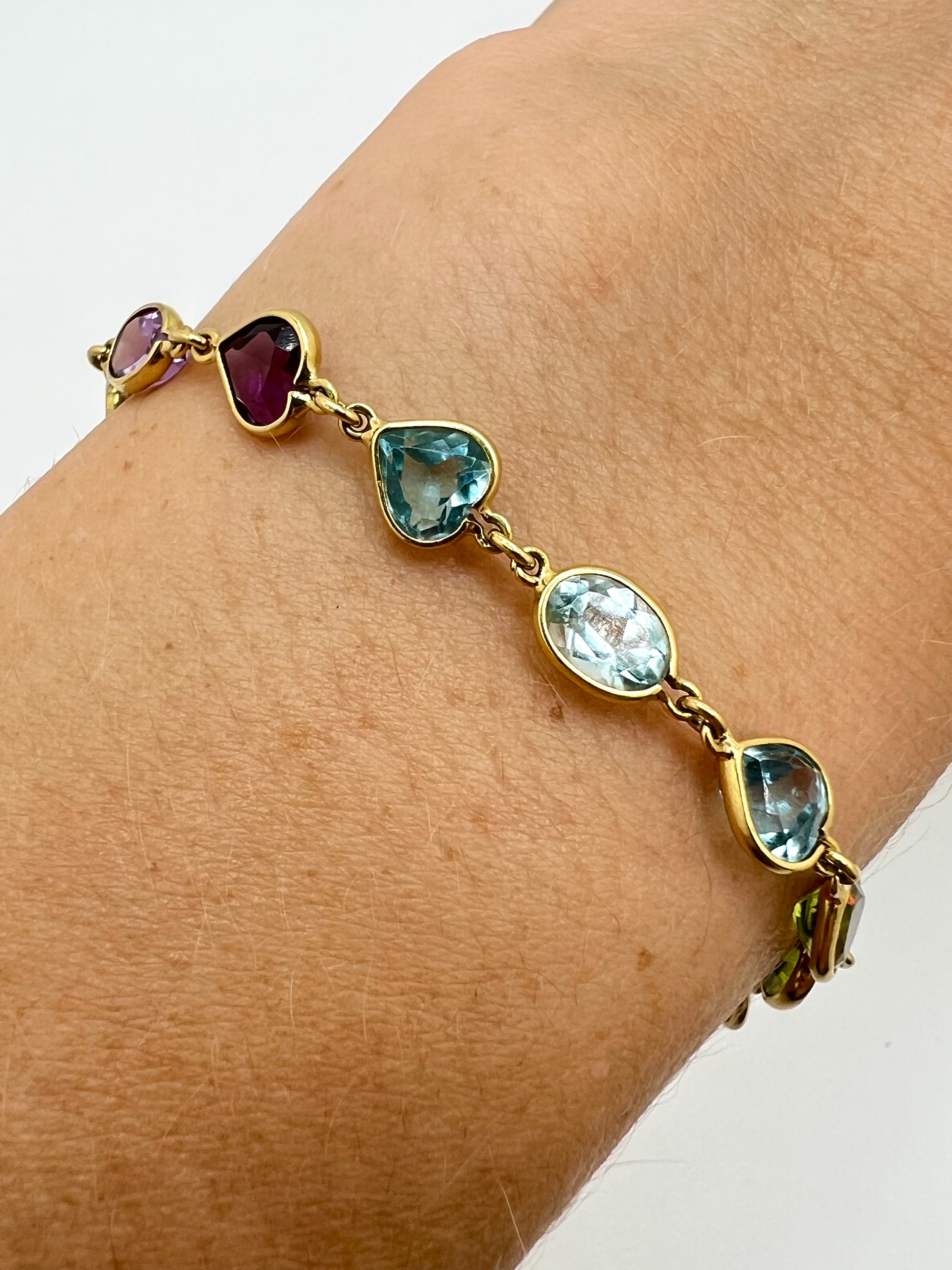 18K Yellow Gold Multi Jem Bracelet 8,5 Inch - Etsy