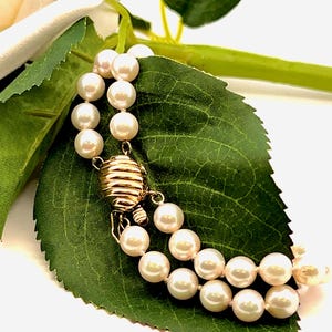Vintage 14K Yellow Gold 2 Row Pearl Bracelet