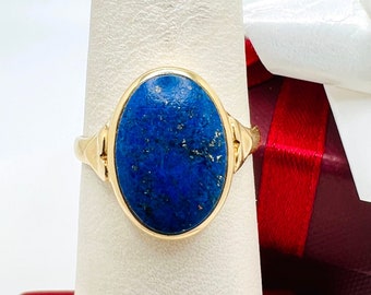 Beautiful 14K Yellow Gold Lapis Vintage Handmade Ring Size 6.3