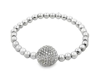 14K Weißgold Pave Diamant 1.50 Karat Perlen Strech Armband