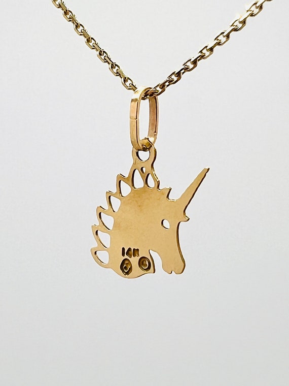 14K Yellow Gold Unicorn Charm Pendant - image 3