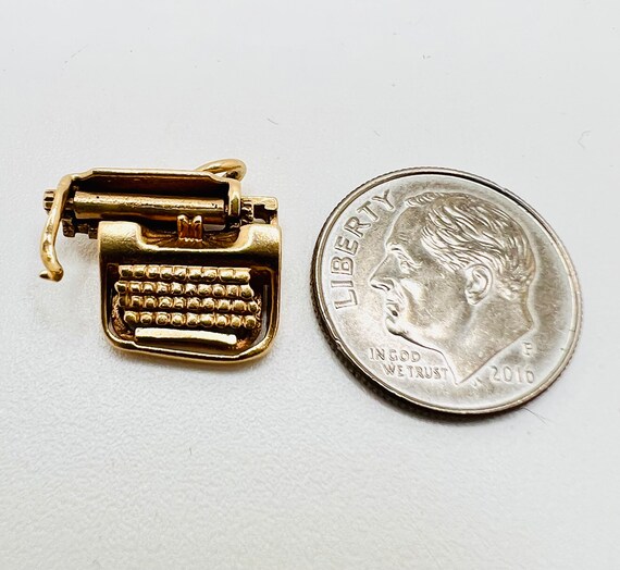 14K Yellow Gold Typewriter Tiny Charm Pendant - image 7