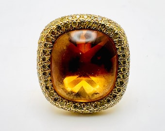18K Yellow Gold Cushion Cut Citrine and Diamond 0.60ct Ring Size 5.25