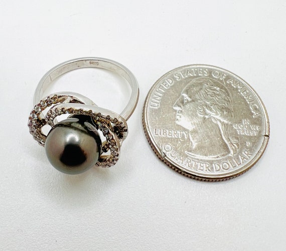 14K white Gold Black Pearl & Diamond 0.25ct Ring … - image 9