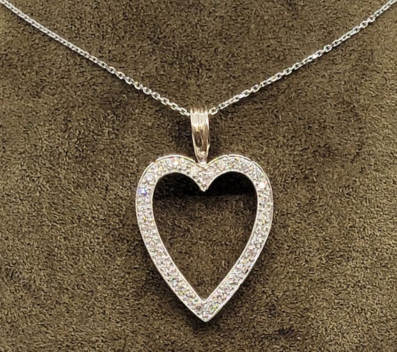 Heart Shape Diamond Pendant, 14K White Gold, Chai… - image 1