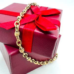 14K Yellow Gold Rolo Link Chain Bracelet Size 7