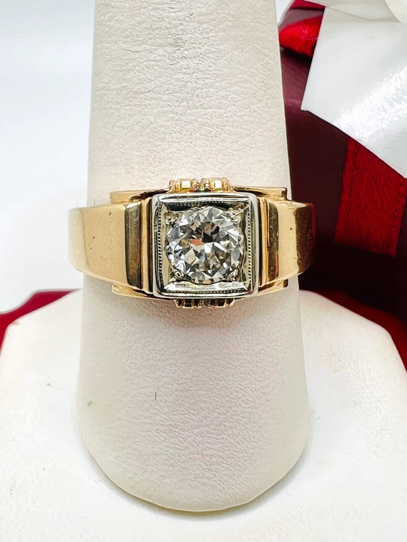 14K Yellow Gold Diamond 0.60ct Man's Ring Size 9 - image 1