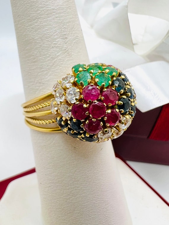 Stunning 18K Yellow Gold Vintage Diamond, Emerald… - image 2