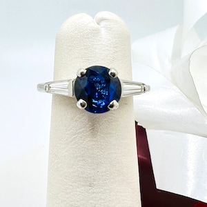 Platinum Sapphire & Diamond 0.30ct Ring Size 3.25