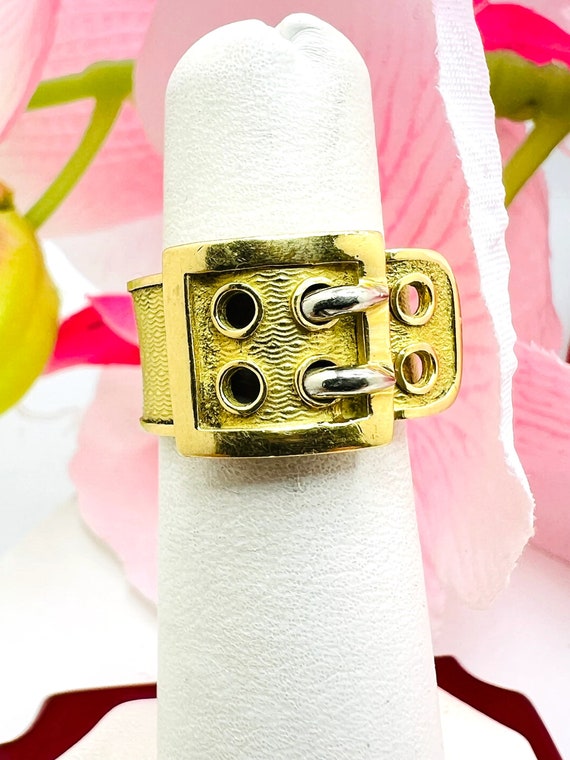 18K Yellow Gold Double Gold Buckle Ring Size 5.25