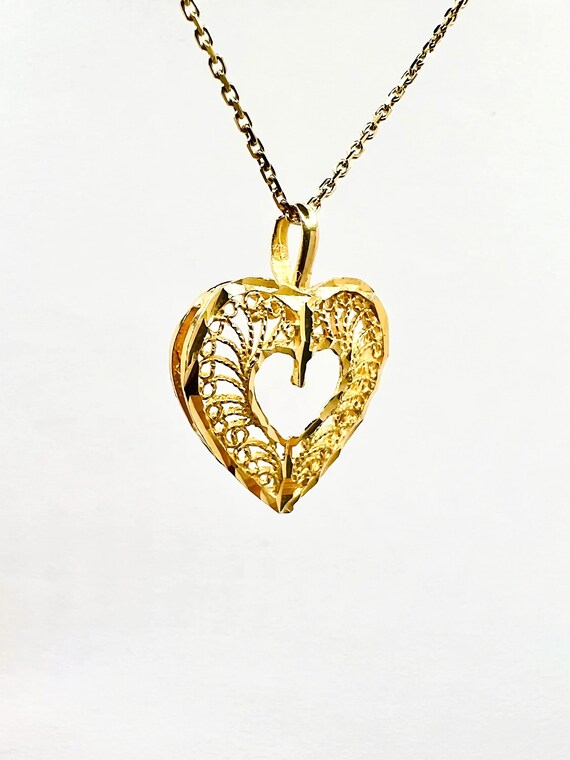 14K Yellow Gold Heart Open Pave Charm Pendant - image 2