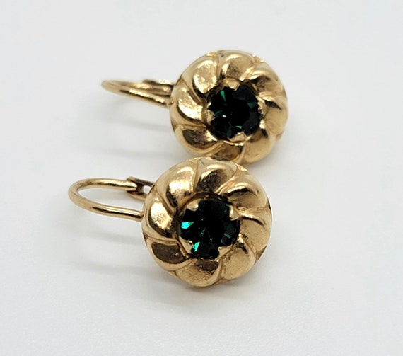Earrings 14K Yellow Gold  synthetic Green Stone - image 7