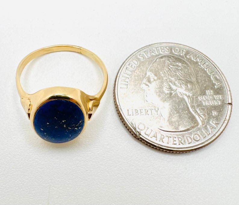 Beautiful 14K Yellow Gold Lapis Vintage Handmade Ring Size 6.3 image 10